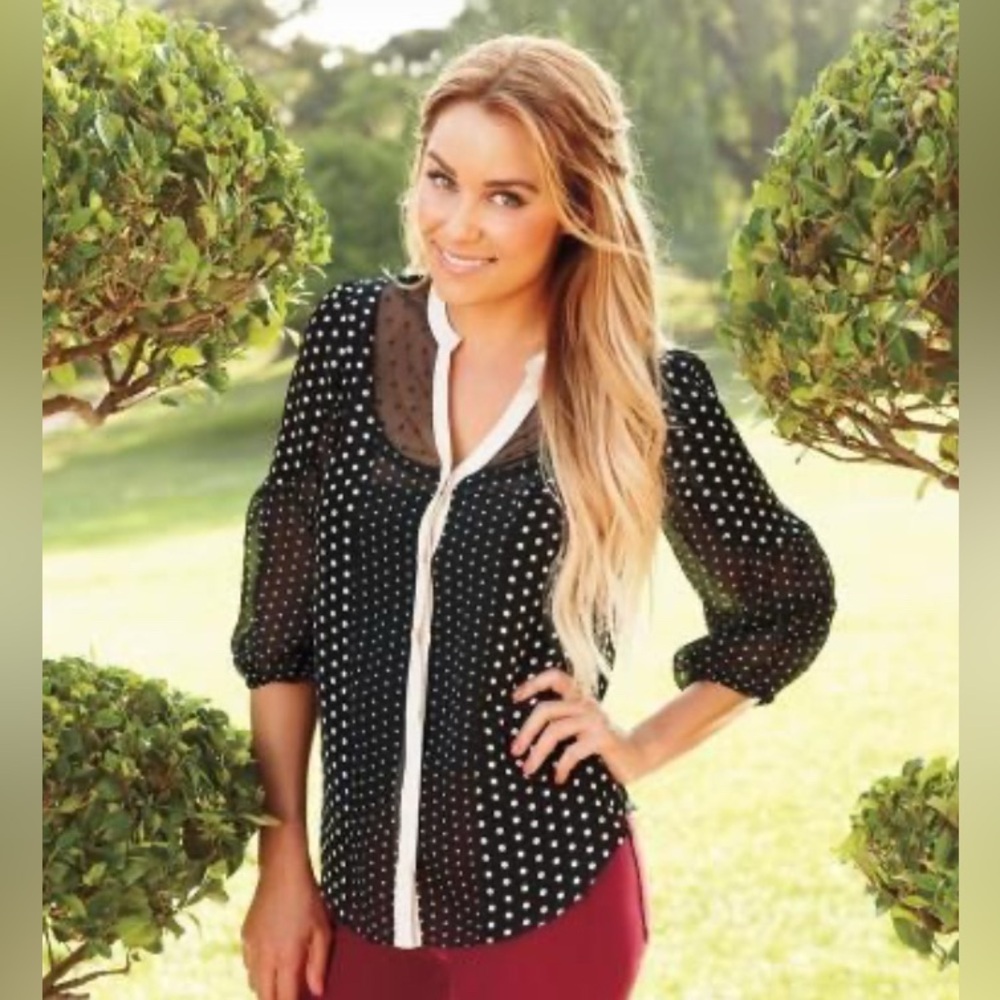 LC Lauren Conrad Black and Cream Polka Dot Blouse size small